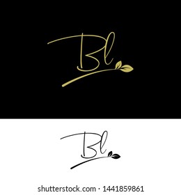 Beauty vector Initial letters BL with leaf. Signature, handwriting, fashion, boutique, wedding, jewelry, botanical , floral logo creative Vector logo Design template