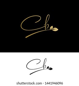 Beauty vector Initial letters CB  with leaf. Signature, handwriting, fashion, boutique, wedding, jewelry, botanical , floral logo creative Vector logo Design template