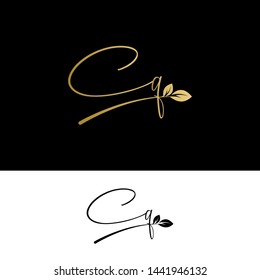 Beauty vector Initial letters CQ with leaf. Signature, handwriting, fashion, boutique, wedding, jewelry, botanical , floral logo creative Vector logo Design template