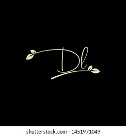 Beauty vector Initial letters D L with leaf. Signature, handwriting, fashion, boutique, wedding, jewelry, botanical , floral logo creative Vector logo Design template