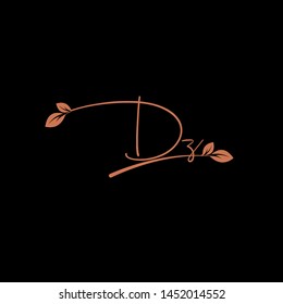 Beauty vector Initial letters D Z with leaf. Signature, handwriting, fashion, boutique, wedding, jewelry, botanical , floral logo creative Vector logo Design template