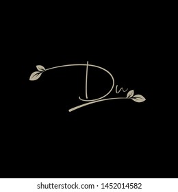 Beauty vector Initial letters D U with leaf. Signature, handwriting, fashion, boutique, wedding, jewelry, botanical , floral logo creative Vector logo Design template