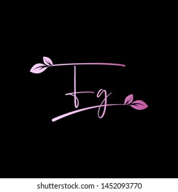 Beauty vector Initial letters F G with leaf. Signature, handwriting, fashion, boutique, wedding, jewelry, botanical , floral logo creative Vector logo Design template