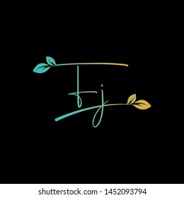 Beauty vector Initial letters F J with leaf. Signature, handwriting, fashion, boutique, wedding, jewelry, botanical , floral logo creative Vector logo Design template