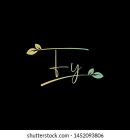 Beauty vector Initial letters F Y with leaf. Signature, handwriting, fashion, boutique, wedding, jewelry, botanical , floral logo creative Vector logo Design template