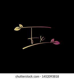 Beauty vector Initial letters F X with leaf. Signature, handwriting, fashion, boutique, wedding, jewelry, botanical , floral logo creative Vector logo Design template