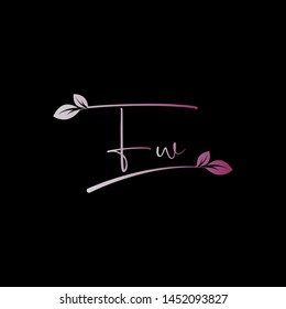 Beauty vector Initial letters F W with leaf. Signature, handwriting, fashion, boutique, wedding, jewelry, botanical , floral logo creative Vector logo Design template