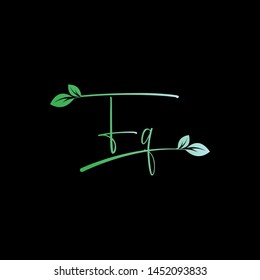 Beauty vector Initial letters F Q with leaf. Signature, handwriting, fashion, boutique, wedding, jewelry, botanical , floral logo creative Vector logo Design template