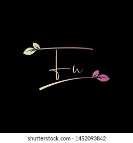 Beauty vector Initial letters F N with leaf. Signature, handwriting, fashion, boutique, wedding, jewelry, botanical , floral logo creative Vector logo Design template