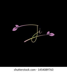 Beauty vector Initial letters J I with leaf. Signature, handwriting, fashion, boutique, wedding, jewelry, botanical , floral logo creative Vector logo Design template