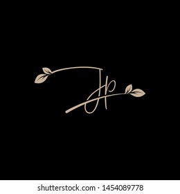 Beauty vector Initial letters J P with leaf. Signature, handwriting, fashion, boutique, wedding, jewelry, botanical , floral logo creative Vector logo Design template