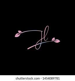 Beauty vector Initial letters J L with leaf. Signature, handwriting, fashion, boutique, wedding, jewelry, botanical , floral logo creative Vector logo Design template