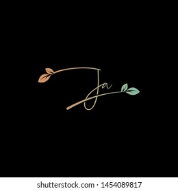 Beauty vector Initial letters J A with leaf. Signature, handwriting, fashion, boutique, wedding, jewelry, botanical , floral logo creative Vector logo Design template