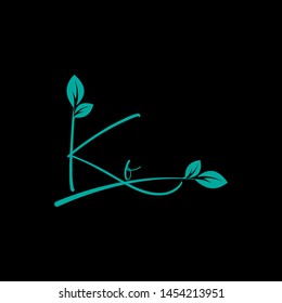 Beauty vector Initial letters K O with leaf. Signature, handwriting, fashion, boutique, wedding, jewelry, botanical , floral logo creative Vector logo Design template