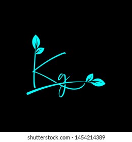 Beauty vector Initial letters K G with leaf. Signature, handwriting, fashion, boutique, wedding, jewelry, botanical , floral logo creative Vector logo Design template
