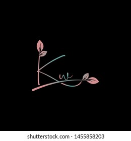 Beauty vector Initial letters K W  with leaf. Signature, handwriting, fashion, boutique, wedding, jewelry, botanical , floral logo creative Vector logo Design template