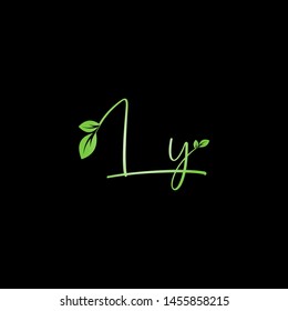 Beauty vector Initial letters L Y with leaf. Signature, handwriting, fashion, boutique, wedding, jewelry, botanical , floral logo creative Vector logo Design template