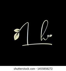 Beauty vector Initial letters L H with leaf. Signature, handwriting, fashion, boutique, wedding, jewelry, botanical , floral logo creative Vector logo Design template
