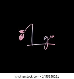 Beauty vector Initial letters L G with leaf. Signature, handwriting, fashion, boutique, wedding, jewelry, botanical , floral logo creative Vector logo Design template