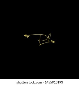 Beauty vector Initial letters P L with leaf. Signature, handwriting, fashion, boutique, wedding, jewelry, botanical , floral logo creative Vector logo Design template