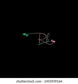 Beauty vector Initial letters R B with leaf. Signature, handwriting, fashion, boutique, wedding, jewelry, botanical , floral logo creative Vector logo Design template