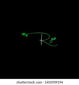 Beauty vector Initial letters R X with leaf. Signature, handwriting, fashion, boutique, wedding, jewelry, botanical , floral logo creative Vector logo Design template