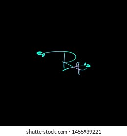 Beauty vector Initial letters R Q with leaf. Signature, handwriting, fashion, boutique, wedding, jewelry, botanical , floral logo creative Vector logo Design template