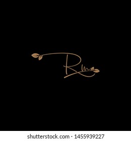 Beauty vector Initial letters R M with leaf. Signature, handwriting, fashion, boutique, wedding, jewelry, botanical , floral logo creative Vector logo Design template