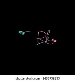 Beauty vector Initial letters R K with leaf. Signature, handwriting, fashion, boutique, wedding, jewelry, botanical , floral logo creative Vector logo Design template