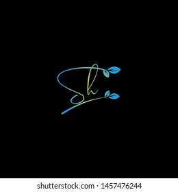 Beauty vector Initial letters S H with leaf. Signature, handwriting, fashion, boutique, wedding, jewelry, botanical , floral logo creative Vector logo Design template