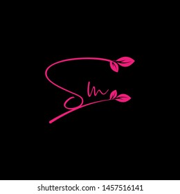 Beauty vector Initial letters S M  with leaf. Signature, handwriting, fashion, boutique, wedding, jewelry, botanical , floral logo creative Vector logo Design template