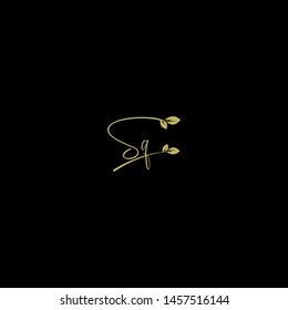 Beauty vector Initial letters S Q with leaf. Signature, handwriting, fashion, boutique, wedding, jewelry, botanical , floral logo creative Vector logo Design template
