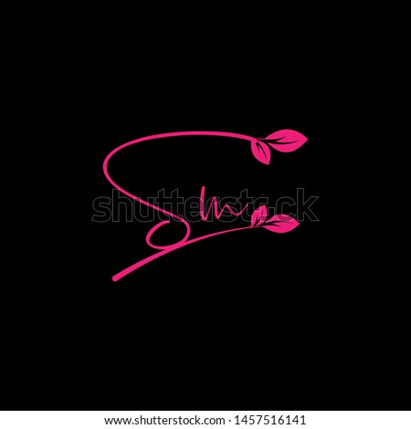 Beauty vector Initial letters S M  with leaf. Signature, handwriting, fashion, boutique, wedding, jewelry, botanical , floral logo creative Vector logo Design template