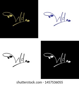 Beauty vector Initial letters W D with leaf. Signature, handwriting, fashion, boutique, wedding, jewelry, botanical , floral logo creative Vector logo Design template