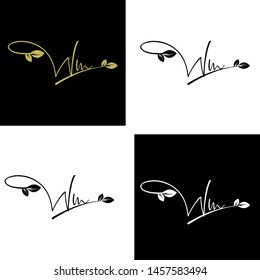 Beauty vector Initial letters W M  with leaf. Signature, handwriting, fashion, boutique, wedding, jewelry, botanical , floral logo creative Vector logo Design template