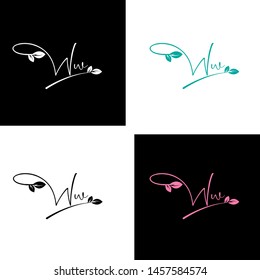 Beauty vector Initial letters W W with leaf. Signature, handwriting, fashion, boutique, wedding, jewelry, botanical , floral logo creative Vector logo Design template