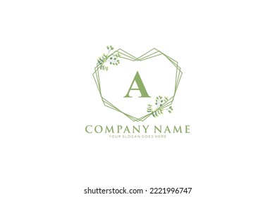 Logo inicial del vector de belleza, letras florales con hojas de flores y salpicaduras aisladas en fondo blanco y negro. Ilustración vectorial para boda, tarjetas de felicitación, diseño de plantillas de invitaciones