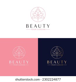 Beauty vector logo design. Sacred geometry and lotus flower logotype. Esoteric logo template.