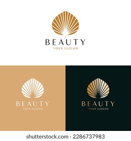 Beauty vector logo design. Seashell flat logotype. Beauty industry and cosmetics logo template.