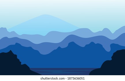 Beauty vector nature scenery with tree and mountain. City vector