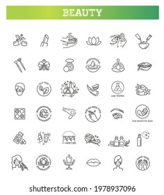 Beauty vector outline icons set. Beauty treatment