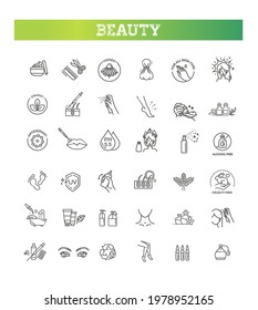 Beauty vector outline icons set. Beauty treatment