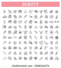 Beauty vector outline icons set. Beauty treatment