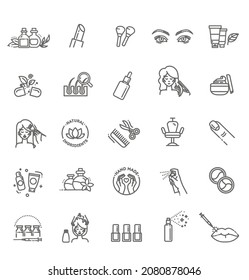 Beauty vector outline icons set. Beauty treatment