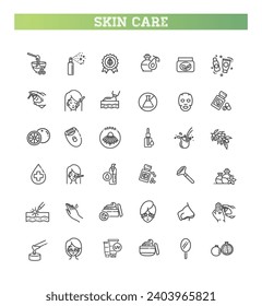 Beauty vector outline icons set. Beauty treatment. Skin care