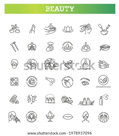 Beauty vector outline icons set. Beauty treatment