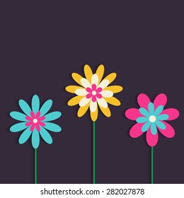 Beauty vector postcard in dark tones. Summer illustration with bright flowers.