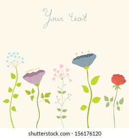 Beauty vector postcard in light tones. Summer illustration with flowers. Ideal for celebration card or poster