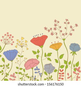 Beauty vector postcard in light tones. Summer illustration with flowers. Ideal for celebration card or poster