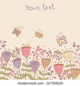 Beauty vector postcard in light tones. Summer illustration with flowers. Ideal for celebration card or poster